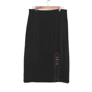 City Girl by Nancy Bolen Black Maxi Skirt Size 10P Front slit with bead accents